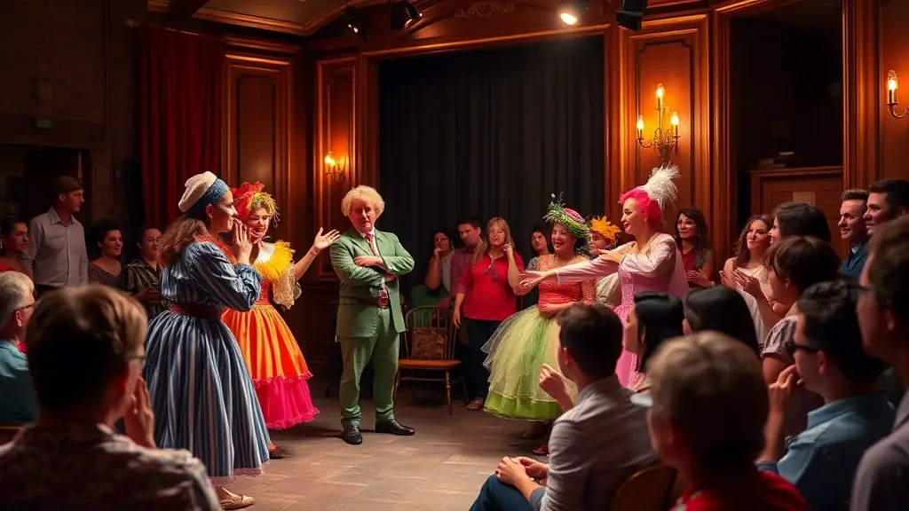A group of young artists performing on a brightly lit stage, showcasing a vibrant and engaging performance.